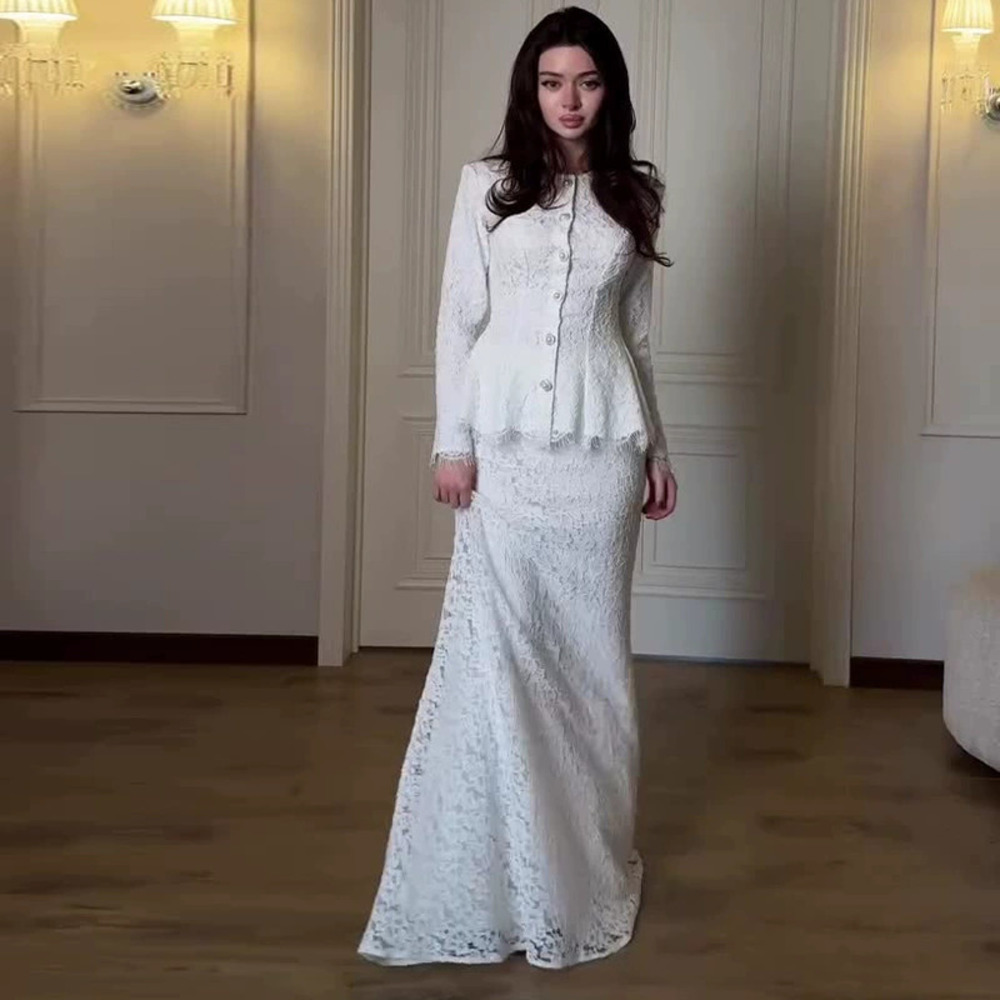 Forever 21 Summer French White Lace Slim Elegant Dress Set